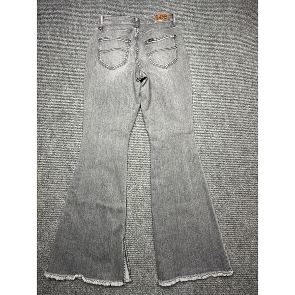 Lee Flare Jeans Womens 6S Gray Medium Wash Raw Hem Fringe‎ Stretch Denim 26x31 - Picture 7 of 8